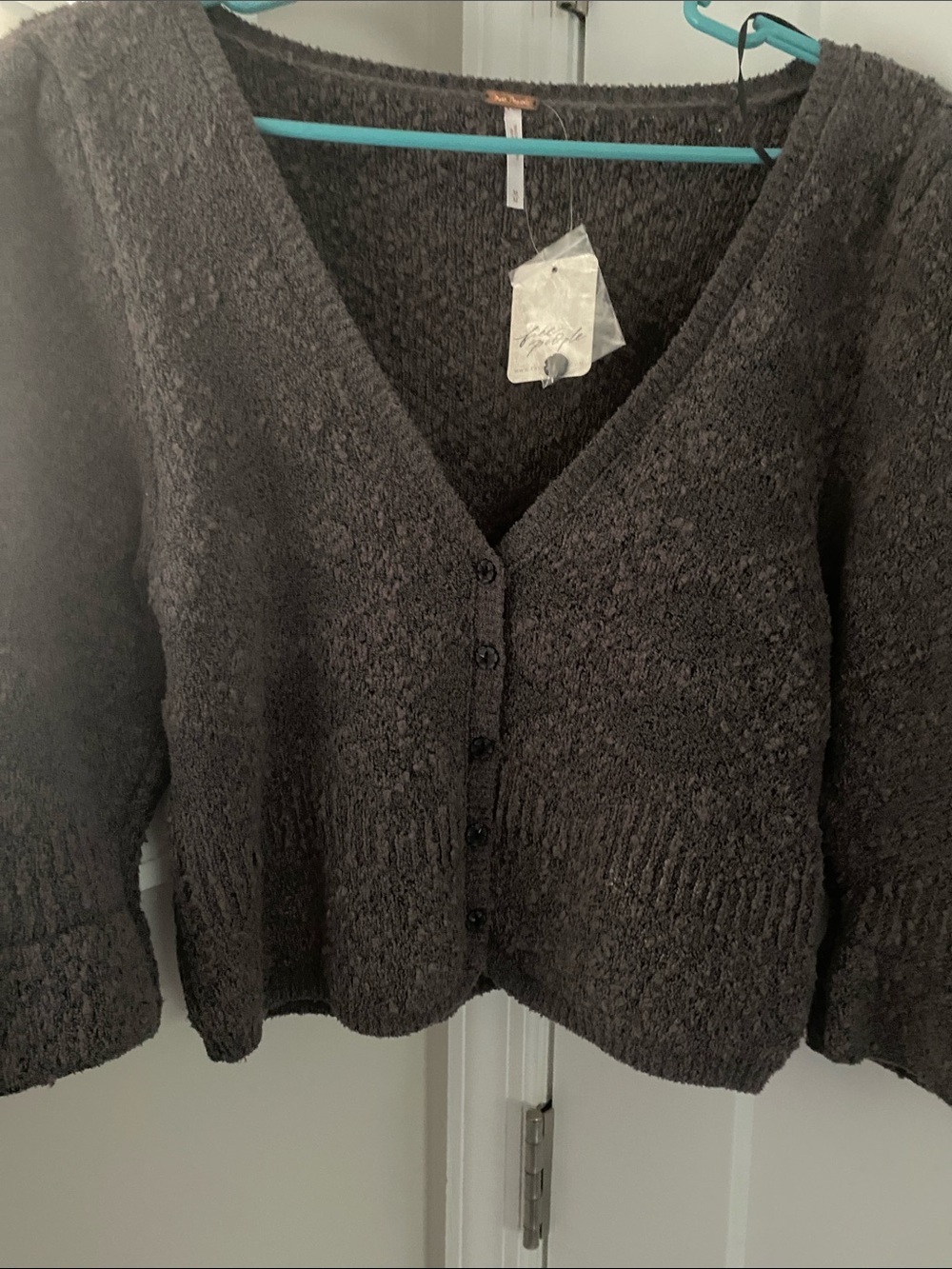 Free People Charcoal Button-Up Cardigan